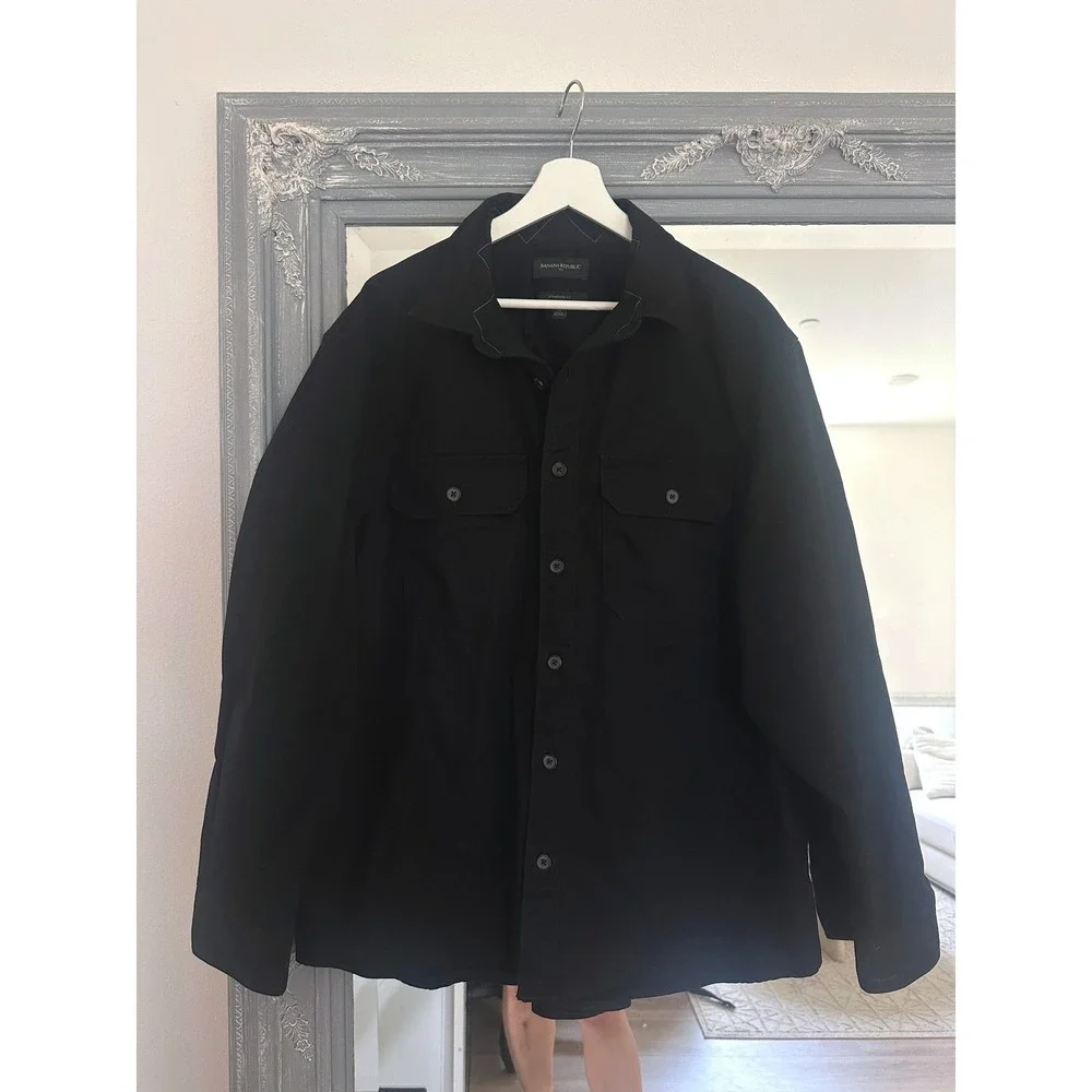 Banana Republic Mens Black Cotton Long Sleeve Utility Shirt Jacket Shacket XL